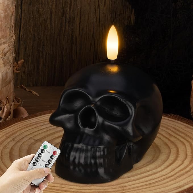 Halloween Flameless Candles with Remote, Real Wax Skull Battery Operated Candles, Flickering LED Fake Candle, Halloween Decorations for Table, Fireplace, Home, Party, Festival Decor - sugar skull candle holder
