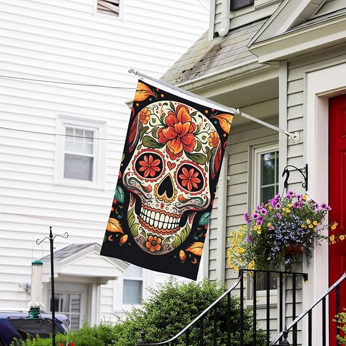 Flag for Outside 3x5 Ft Heavy Duty Indoor Outdoor Flags All Weather Garden Flags Colorful Sugar Skull Welcome Yard Flag Double Sided House Flag with Brass Grommets Banners for Party - sugar skull poster print