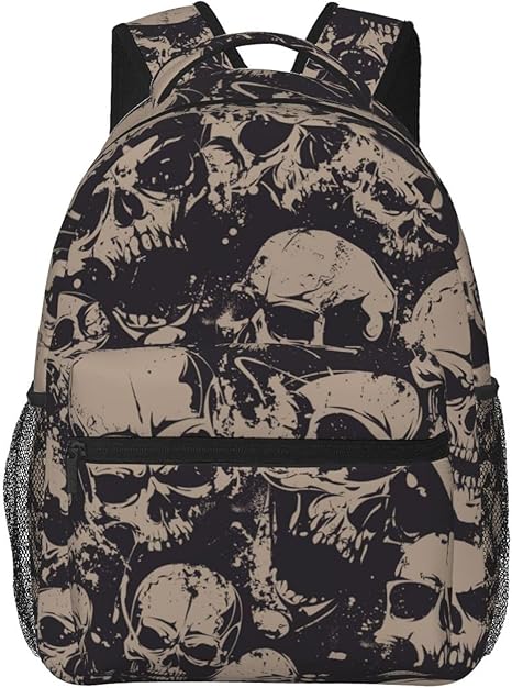 Retro Skull Lightweight Travel Backpack With Zipped Front Pocket Printed Laptop Bag Fashion Casual Daypack For Work, Hiking, Camping Unisex - best sugar skull backpack