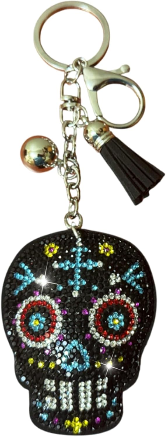 Double Sided Keychains for Women and Girls, Sparkly Bling Purse Charm, Rhinestone Bag Charm, Cool Gifts for Women - sugar skull handbags for sale