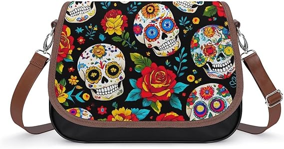 Fashion Crossbody Bag Vintage Leather Shoulder Purse With Adjustable Strap - sugar skull handbags for sale