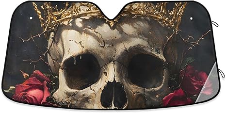Crown Skull Flower Skeleton Skull Sugar Windshield Sunshade Car Sun Shade Front Window Shade for Truck SUV Blocks UV Rays Sun Reflector Visor Protector Accordion Folding - sugar skull car sunshade for windshield
