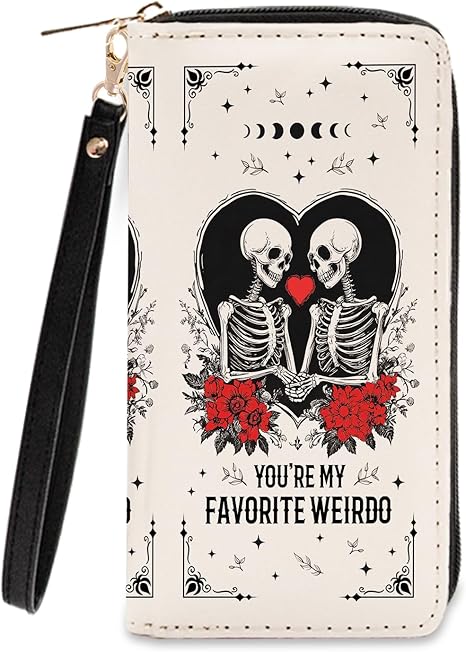 Gothic Romance Skull Wallets for Women - Slim PU Leather Womens Wallet with Cash Zipper Coin Purse, Small Credit Card Holder Travel Wallet, Wristlet Wallets for Female Ladies Purse (Dark Humor Gift) - sugar skull wallets for women