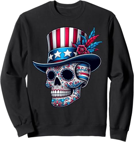 Patriotic 4th Of July American Sugar Skull - sugar skull sweatshirt womens