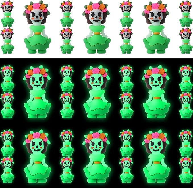 25 Pcs Mini Catrina Figures Bulk Small La Catrina Figurines Little Día De Muertos Figures Luminous Skeleton Skull Santa Muerte Statue for Party Gifts Decor Hide and Seek - sugar skull figurine collectible