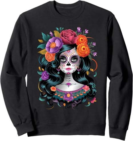 Day Of The Dead Mexico Dia De Los Muertos Merch - sugar skull sweatshirt womens