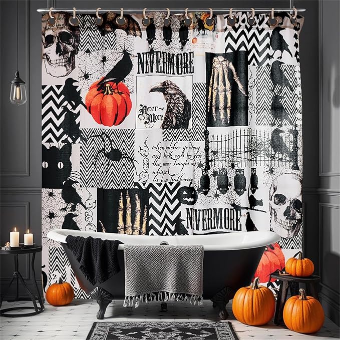 Cmfshape Halloween Shower Curtain Black,Spider Web Skull Shower Curtain Sets with Hooks,Waterproof Festival Shower Curtain,Patchwork Bathroom Curtains,72"x72" - sugar skull shower curtain set
