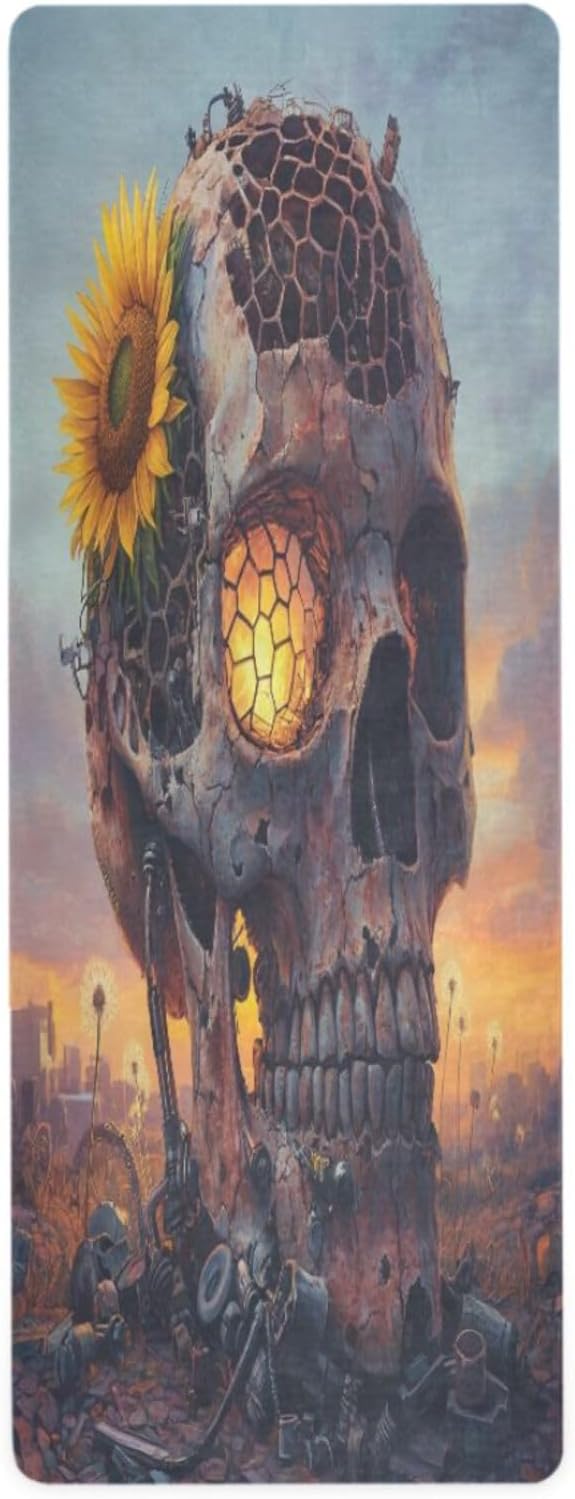 Sunflowers Skull Yoga Mat Durable & Thick Gym Fitness Mat,Non Slip Natural Rubber Yoga Mat for Yoga, Pilates & Floor Workouts - sugar skull yoga mat