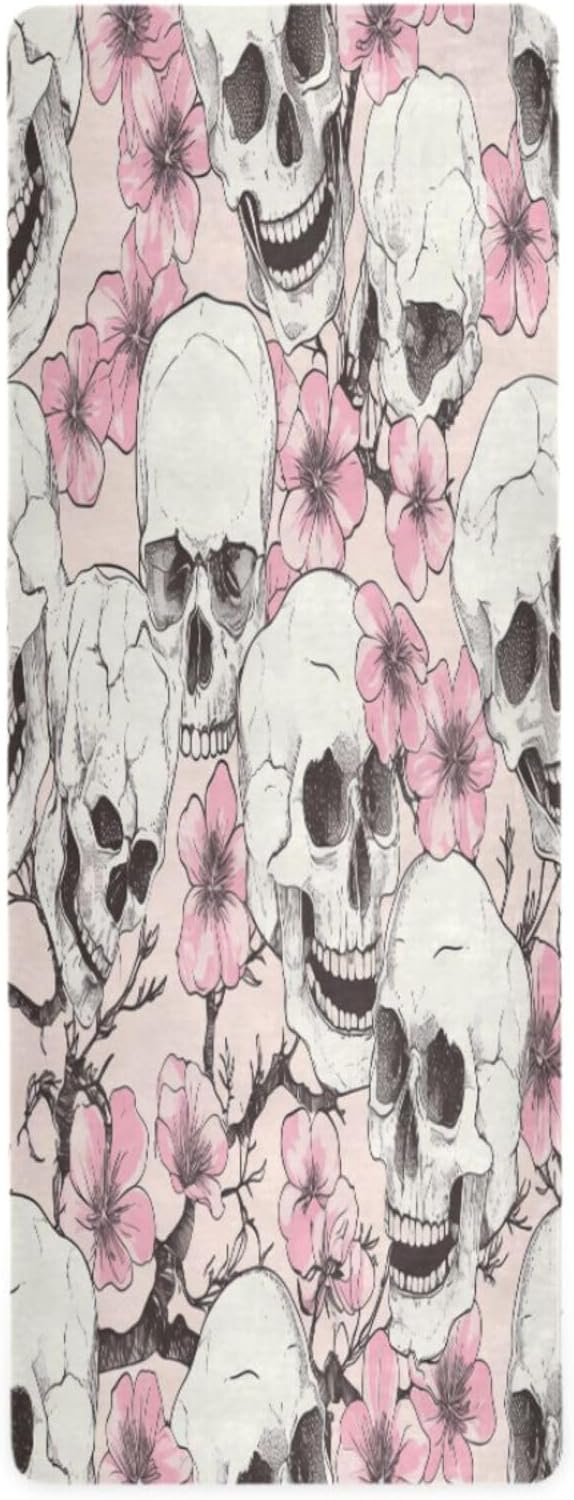 Abstract Sugar Skull Flower Yoga Mat Durable & Thick Gym Fitness Mat,Non Slip Natural Rubber Yoga Mat for Yoga, Pilates & Floor Workouts - sugar skull yoga mat