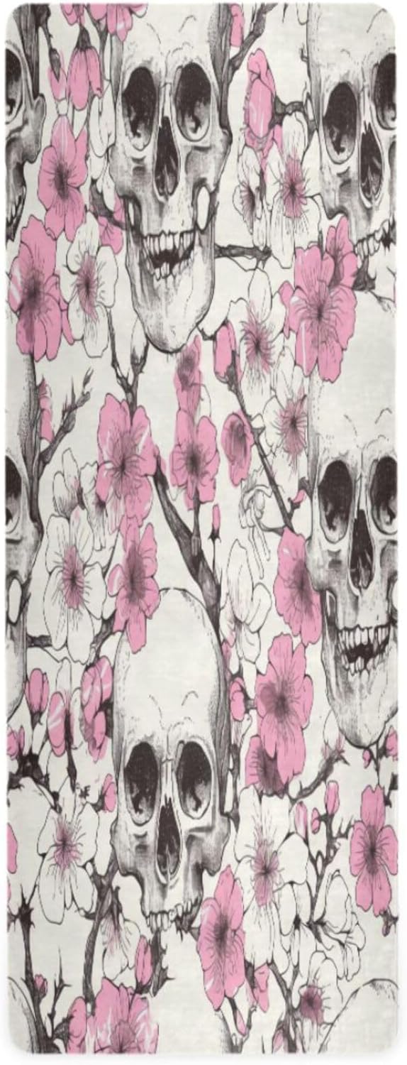 Abstract Sugar Skull Flower Yoga Mat Durable & Thick Gym Fitness Mat,Non Slip Natural Rubber Yoga Mat for Yoga, Pilates & Floor Workouts - sugar skull yoga mat