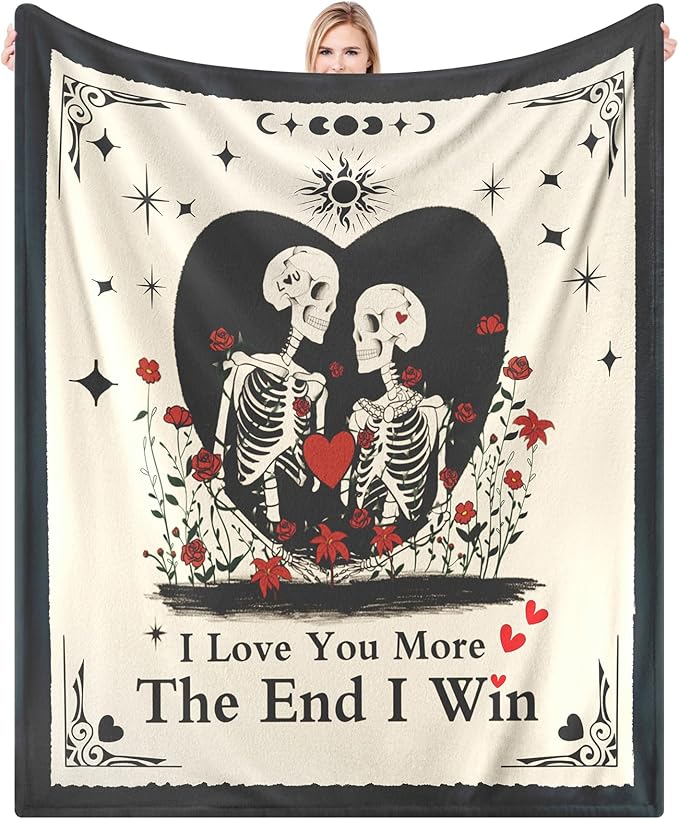 Anniversary Couple Gift Blanket for Her Him,Skull Lover Throw Blanket for Boyfriend Girlfriend 60"X52",I Love You More Wedding Birthday Gift for Husband Wife,Christmas Skeleton Decor Present for Women - sugar skull throw blanket
