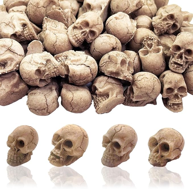 Halloween Mini Skull Figurine 20pcs Halloween Mini Skull Heads Decoration Resin Miniature Skeleton Head Statue Tiny Human Skulls Heads for DIY Crafts Micro Landscape Table Decor - sugar skull figurine collectible