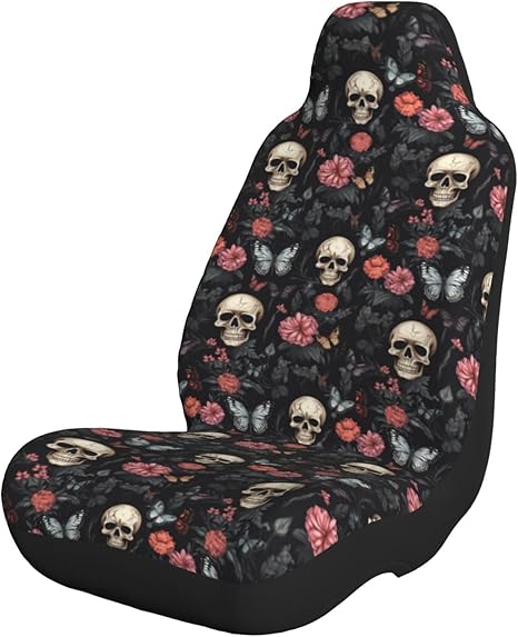 Gothic Flower Butterfly Sugar Skull Car Seat Covers Automotive Front Seat Covers Breathable Washable Universal for Cars SUV Truck - sugar skull car seat covers set