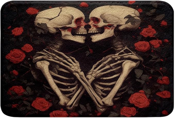 Erosebridal Sugar Skull Doormat 20 x 32 Inch, Gothic Skeleton Bones Bathroom Rugs, Halloween Horror Bath Mat, Rose Flower Non Slip Bath Rug for Teens Youth Adult Women Men Room - sugar skull toilet mat set