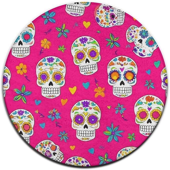 Large Round Yoga Mat, Sofa Decor Carpet, Circle Area Rug, Day Dead Mexican Sugar Skull Yoga Mat, 24inch - sugar skull yoga mat