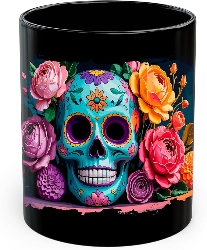 Day of the Dead Ceramic Coffee Mug 11oz Sugar Skull Mexican Holiday - Tea Coffee Mug with Comfortable Grip - Unique Fun Gift Cup for Office or Home - Vibrant Long-Lasting Print ID45211 - sugar skull coffee cup