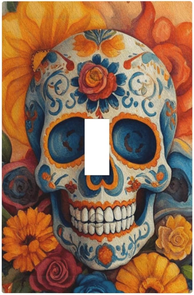 Decorative Art Light Switch Covers Floral Sugar Skull Single Toggle Wall Plate Decorative Switchcover Electrical Switchplate for Home Decor - sugar skull plates set