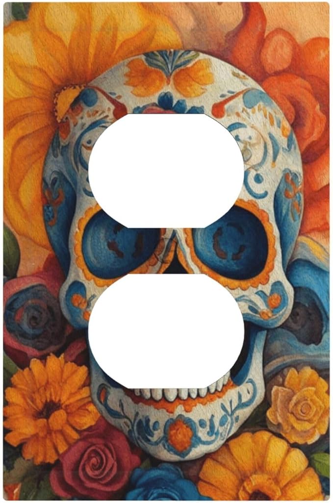 Decorative Art Light Switch Covers Floral Sugar Skull 1 Gang Single Duplex Outlet Wall Plate Switchplate Electrical Faceplate for Home Decor - sugar skull canvas wall art