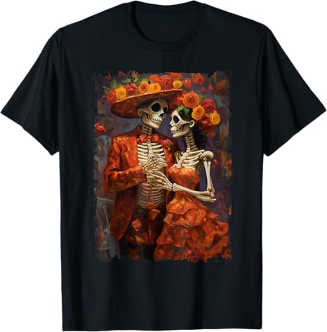 Day Of The Dead Dia De Los Muertos Flower Skeleton - sugar skull t-shirt womens