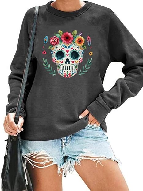HAJIEXY - sugar skull sweatshirt womens