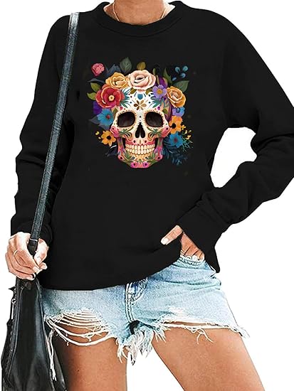 HAJIEXY - sugar skull long sleeve shirt mens
