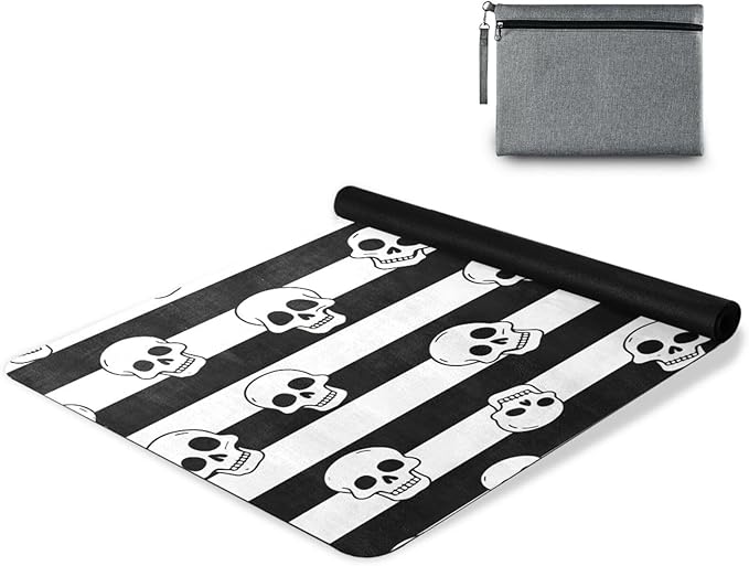 Black White Vintage Skull yoga mat foldable for home printed, natural rubber non slip, with yoga mat bag tapete para ejercicio 71x26 inches 1 MM - sugar skull yoga mat
