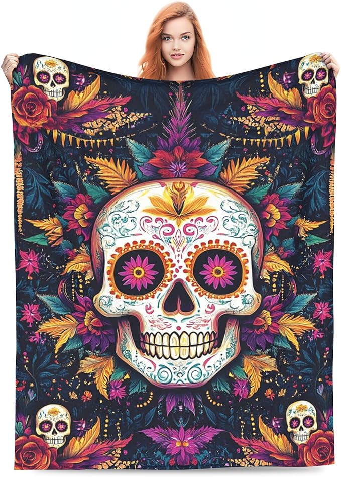 Skull Throw Blanket Ultra Soft Flannel Warm Blankets for Couch Bed 50"x60"All Seasons - sugar skull throw blanket