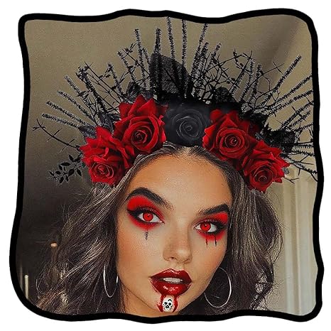 Woeoe Halloween FLower Headband Day of The Dead Rose Floral Hair Band Gothic for Women Cosplay Rave Costume Hair Accessories - sugar skull flower crown