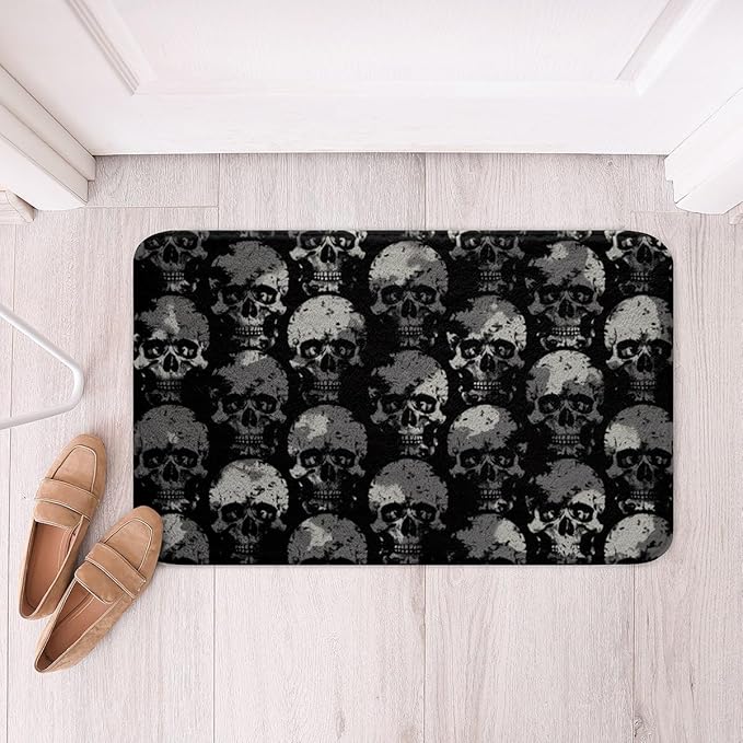 jejeloiu Kids Gothic Skull Bathroom Rugs 20"x32" Sugar Skull Bathroom Accessories for Boys Girls Teens Black Boho Floor Doormats Halloween Themed Bath Mats Non-Slip Soft Shaggy Absorben - sugar skull toilet mat set