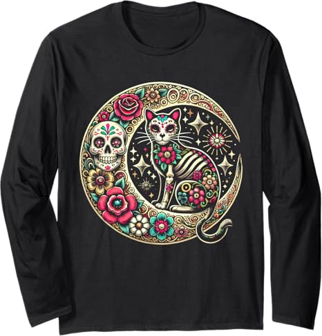 Day of Dead Sugar Cat Skeleton Skull tee for all - sugar skull t-shirt womens