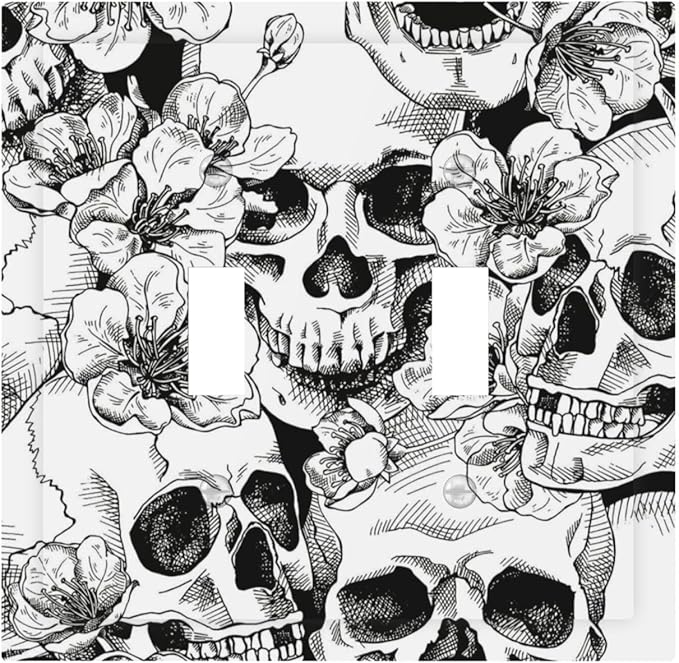 Sugar Skull Skeleton Floral 2 Gang Double Toggle Art Light Switch Cover Decorative Wall Plate Electrical Faceplate for Country Farm Bathroom Home Living Room Decor - sugar skull canvas wall art