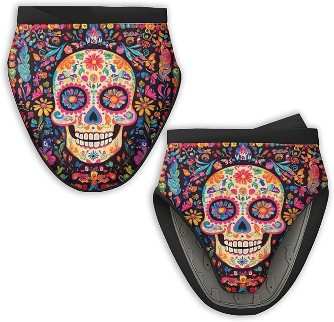2Pcs Mini Oven Mitts, Sugar Skull in The Style of Mexican Fabric Kitchen Gloves, 5.9in Kitchen Mitts for Oven, Heat Resistant Soft Quilted Cotton Lining for Safe Backing Cooking - sugar skull oven mitts