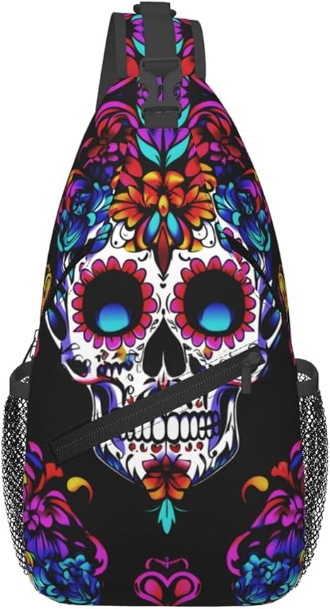 (Ship from USA) Sugar Skulls Sling Bag Crossbody Backpack Casual Shoulder Backpack Lightweight Chest Bag With Adjustable Strap For Travel - sugar skull handbags for sale