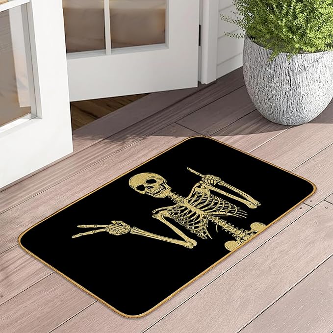 Door Mat Funny Sugar Skull Floor Door Mats,Halloween Skeleton Washable Doormat for Front Porch Decor,Linen Welcome Mats Indoor Outdoor Rug for Farmhouse/Entryway/Home Entrance/Patio - sugar skull floor mat