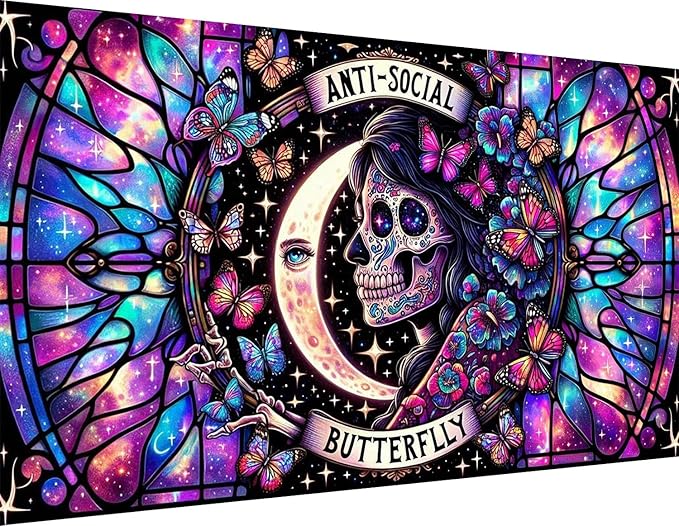 ijbnhd Large Diamond Painting Kits for Adults, 5D Sugar Skull Extra Large Diamond Art Kits for Beginners, DIY Full Drill Round Butterfly Gem Art for Crafts Home Wall Decor Gift 16X28inch - sugar skull canvas wall art