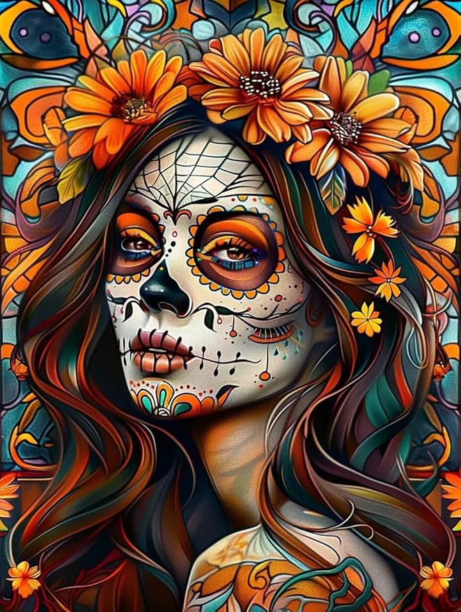 Sugar Skull 500 Piece Jigsaw Puzzles for Adults Day of The Dead Jigsaw Puzzle Halloween Puzzles for Challenging Family Activity Colorful DIY Art Puzzle Home Wall Decor Unique Gifts - sugar skull wine glass