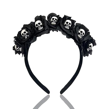 Halloween Skull Headband, Day of the Dead Black Flower Crown Hair Accessories for Women Girls, Halloween Costume Cosplay Party - sugar skull flower crown