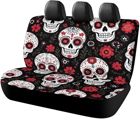 Soft Car Seat Cover, Rear Bench Seat Cover, Fashion Design Dirt Proof Dog Car Back Seat Cover for Trucks SUV Day Dead Floral Rose Sugar Skull - sugar skull car pet seat cover
