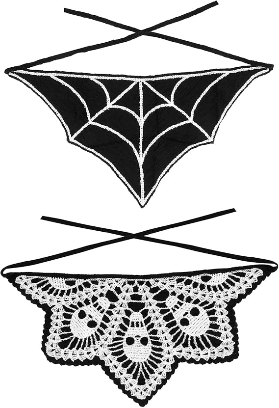 2 Pieces Goth Headband,Gothic Black Skull Headbands,Cotton Spider Crochet Hair Bandana for Women,Halloween Style Head Scarf,Halloween Gothic Hair Accessories for Festivals, Party Dress Up - sugar skull flower crown