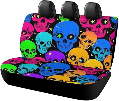 Car Seat Protector SUV Bench Seat Cover Fashion Decor, Dirt Proof Dog Car Back Seat Cover for Trucks SUV Funny Skulls - sugar skull car pet seat cover