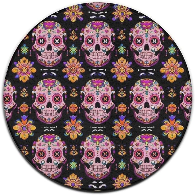 Large Round Area Rug, Fashion Home Decor Mat, Day Dead Colorful Sugar Skull Modern Sofa Yoga Circular Rug, 36inch - sugar skull yoga mat