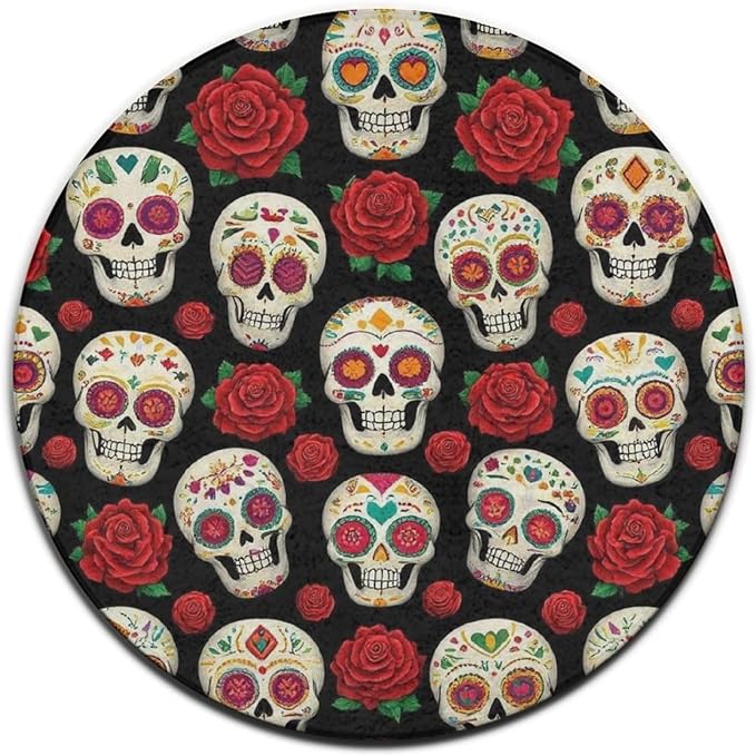 Large Round Area Rug, Fashion Office Chair Decor Mat, Hardwood Floors Carpet Halloween Mexican Day Dead Sugar Skulls Floor Mat, 36inch - sugar skull floor mat