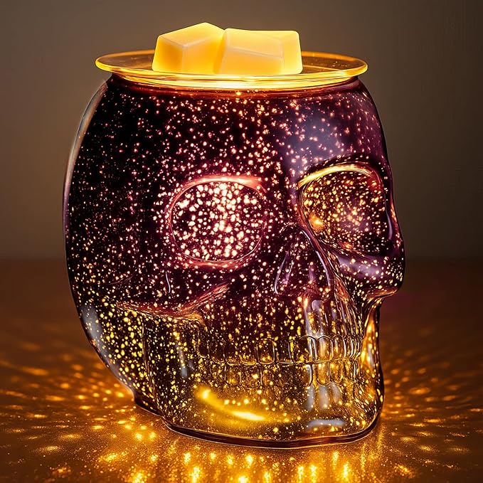 Wax Melt Warmer with Timer, Wax Warmer for Scented Wax with Light Bulb, Electric Skull Wax Burner, Halloween Fragrance Wax Melter for Home and Gifts (Mystic Skull) - sugar skull table lamp