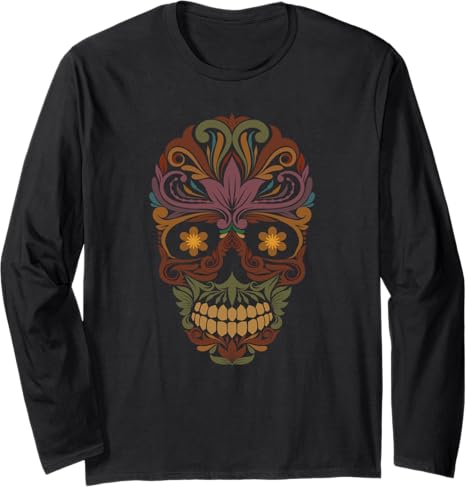 Sugar Skull Designs - sugar skull long sleeve shirt mens