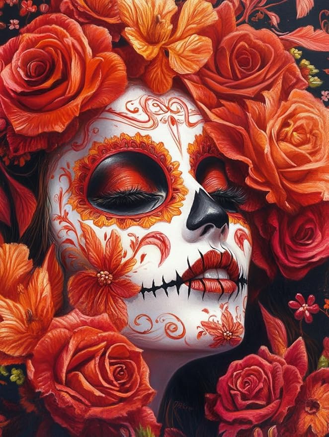 5D Sugar Skull Women Diamond Art 12x16 Inch Full Drill Diamond Painting Kits for Adults & Beginners - DIY Art Crafts for Relaxation and Home Wall Decor 783A - sugar skull canvas wall art