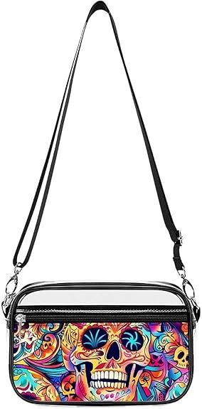 Psychedelic Sugar Skull Crossbody Purses for Women with Adjustable Strap Tote Handbag Shoulder Bag - sugar skull handbags for sale