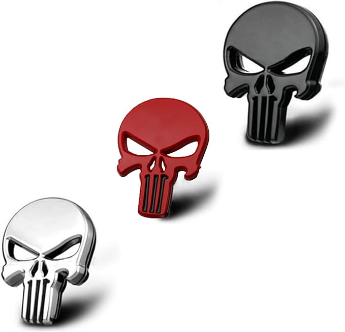 3D Skull Punisher Vehicle Car Sticker,3Pcs Metal Skull Decal Motorcycle Waterproof Decoration Cars Trucks Motorcycle Vehicle (Black&Silver&Red) - sugar skull vinyl sticker