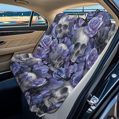 Lotusorchid Skull Rose Print Towel Cloth Car Bench Seat Cover, Car Seat Shield Cover Moisture Wicking, Backseat Covers Protector for Dogs and Kids - sugar skull car pet seat cover