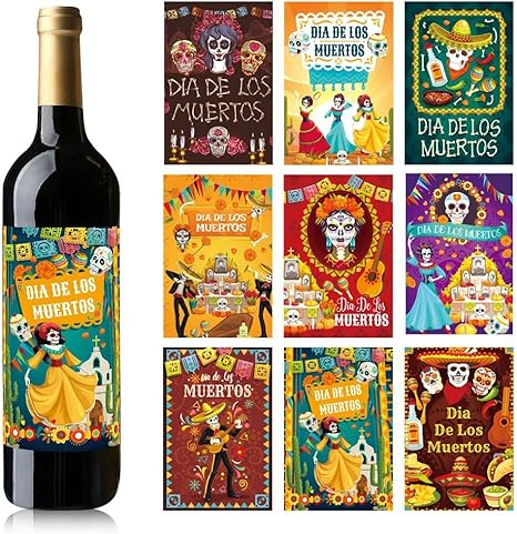 27 Pcs Dead Day Wine Bottle Stickers - 9 Styles, Waterproof, Day of The Dead Sugar Skull Halloween Party Wine Bottle Labels Perfect for Day of The Dead & Halloween Parties Decoration - sugar skull vinyl sticker
