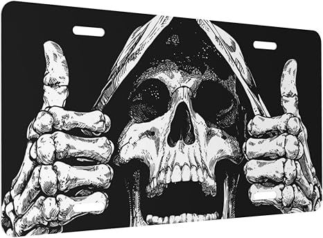 Front License Plate Cover, Black and White Funny Skull Car Decor Accessory Aluminum Metal Rust-Proof US Car Plate Novelty Vanity Tag Cover Decorative with 4 Holes for Men Women 6 * 12 in - sugar skull plates set